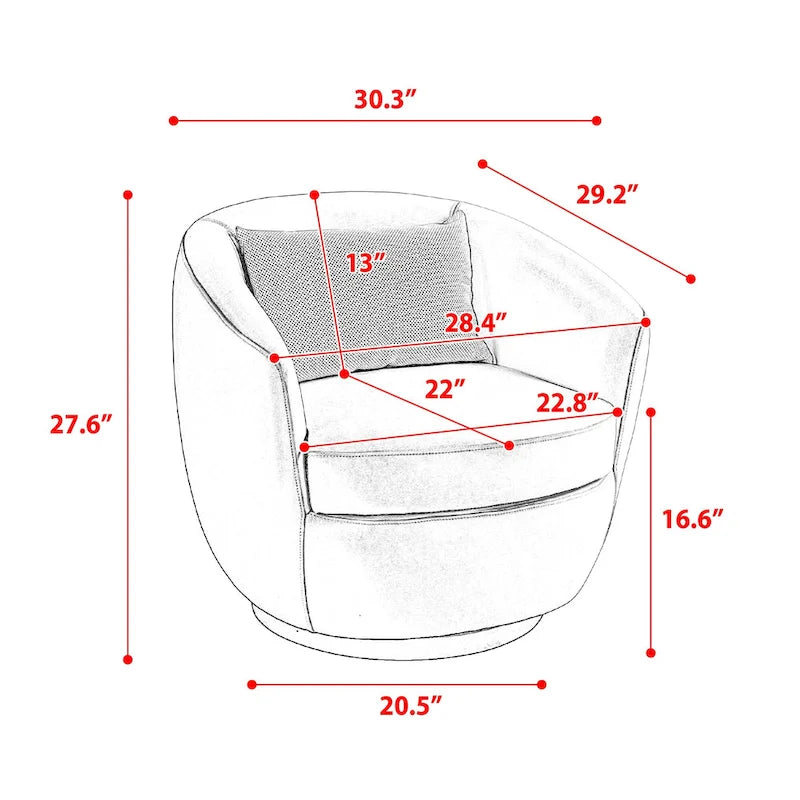 Fauteuil rond pivotant rembourré avec rangement intégré