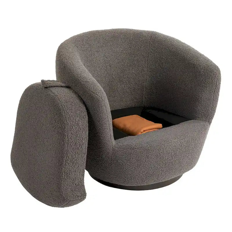 Fauteuil rond pivotant rembourré avec rangement intégré