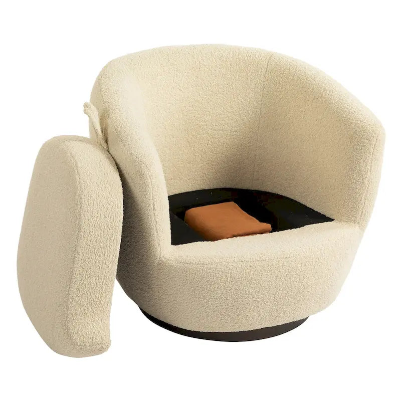 Fauteuil rond pivotant rembourré avec rangement intégré