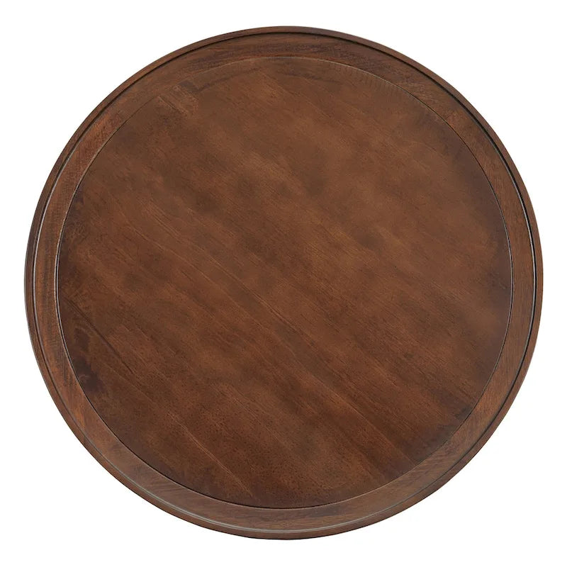 Table basse ronde en bois d'hévéa et rotin tressé à deux niveaux de rangement, couleur naturelle