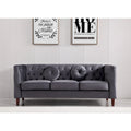 Canapé Chesterfield touffeté en velours avec pieds en bois et coussins décoratifs