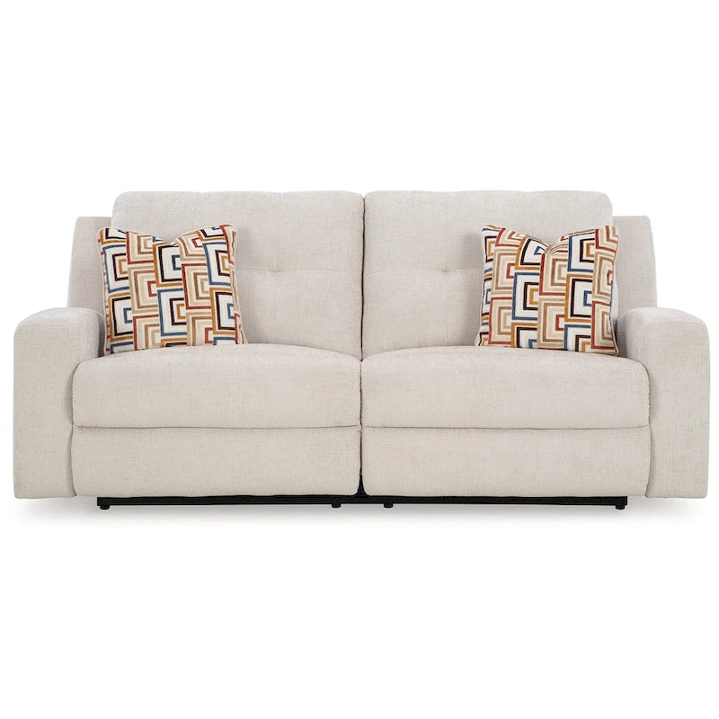 Canapé inclinable manuel avec dossier touffeté, polyester beige clair, 87 pouces