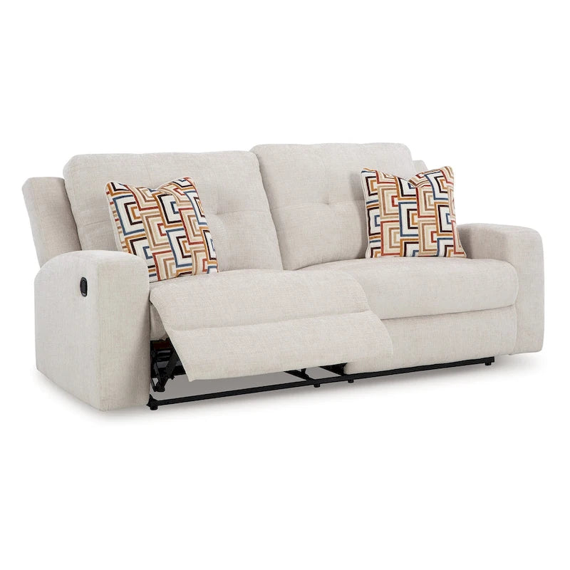 Canapé inclinable manuel avec dossier touffeté, polyester beige clair, 87 pouces