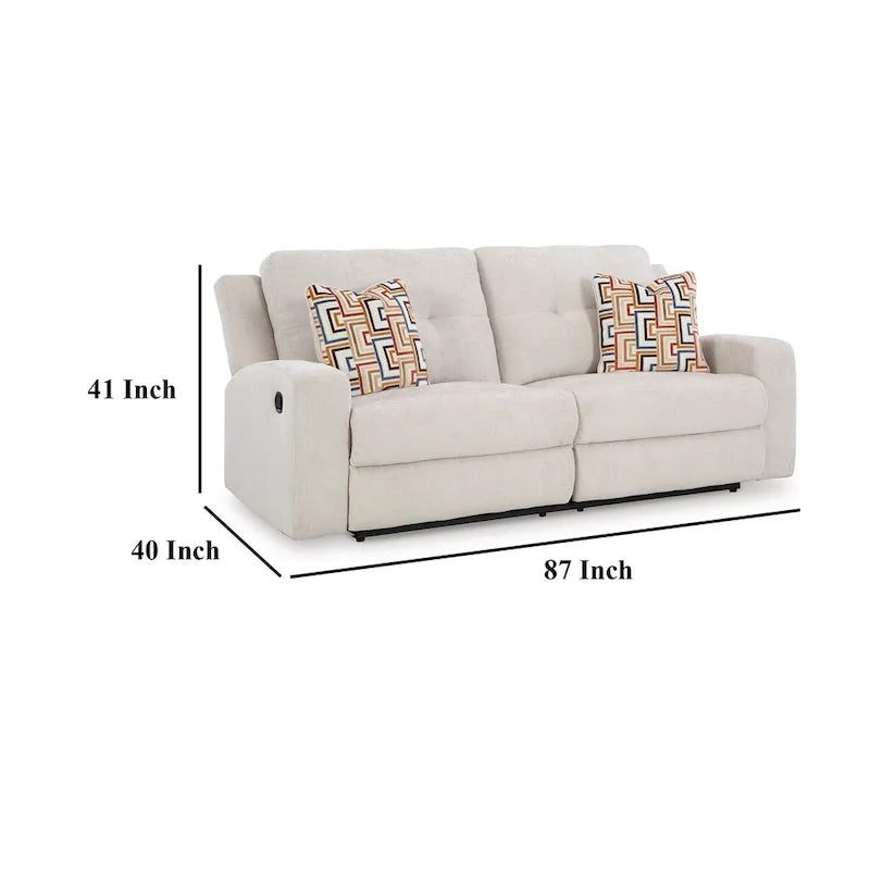 Canapé inclinable manuel avec dossier touffeté, polyester beige clair, 87 pouces