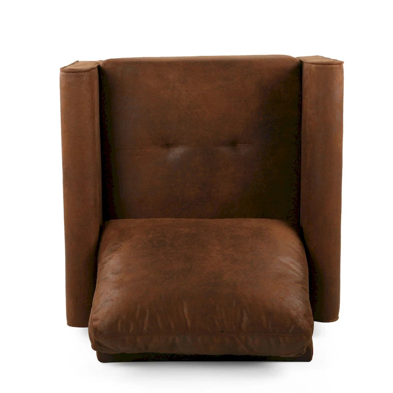 Fauteuil club d'appoint en microfibre marron avec dossier coussiné et pieds tournés noirs