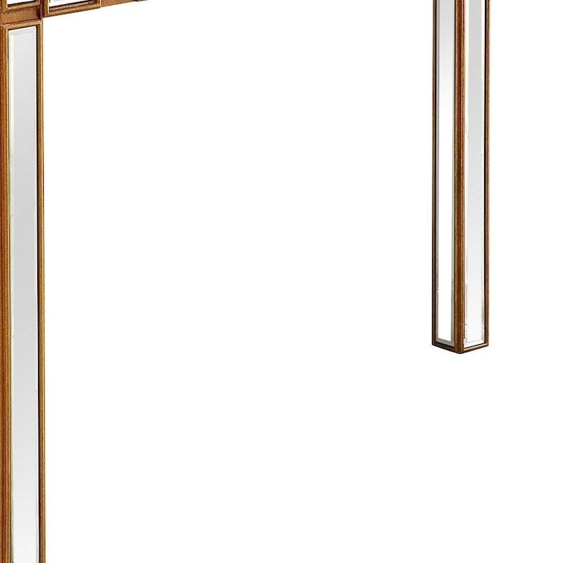 Console rectangulaire miroir avec pieds géométriques en verre doré