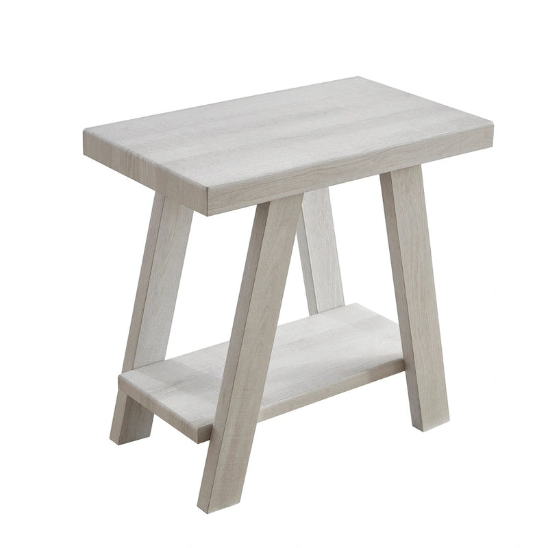 Table d'appoint rectangulaire avec étagère inférieure et pieds évasés larges, blanc