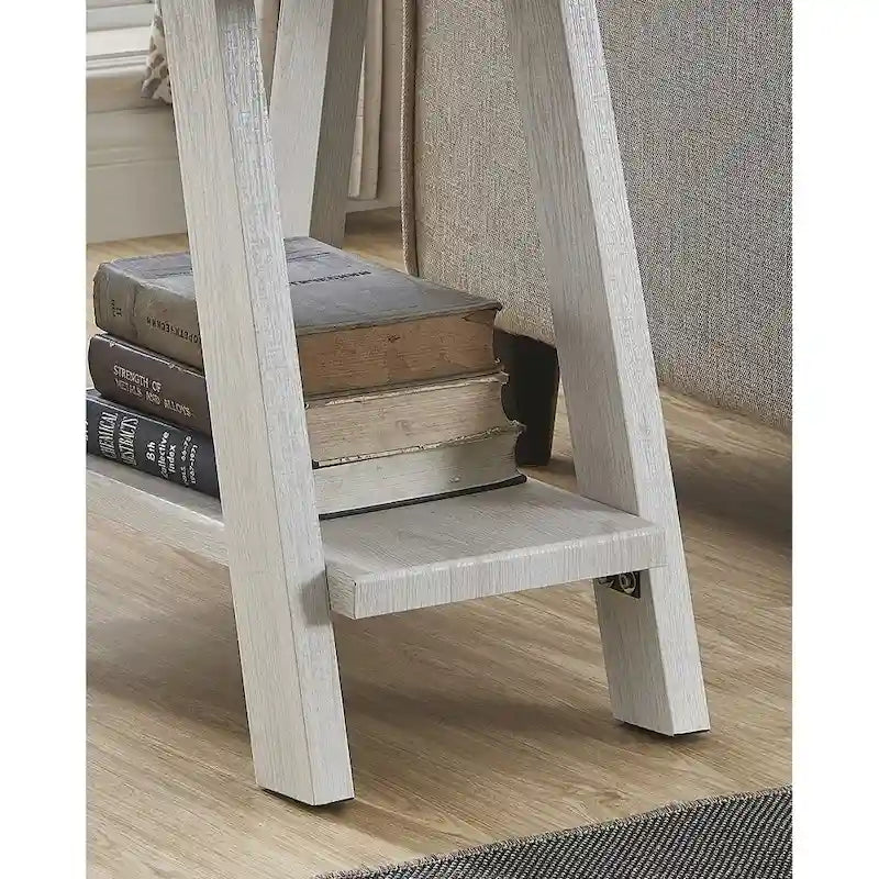 Table d'appoint rectangulaire avec étagère inférieure et pieds évasés larges, blanc