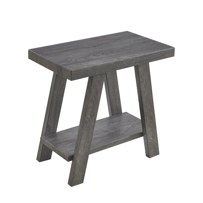 Table d'appoint rectangulaire avec étagère inférieure et pieds évasés larges, blanc
