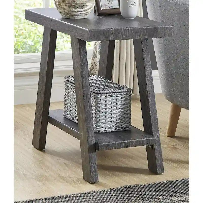 Table d'appoint rectangulaire avec étagère inférieure et pieds évasés larges, blanc