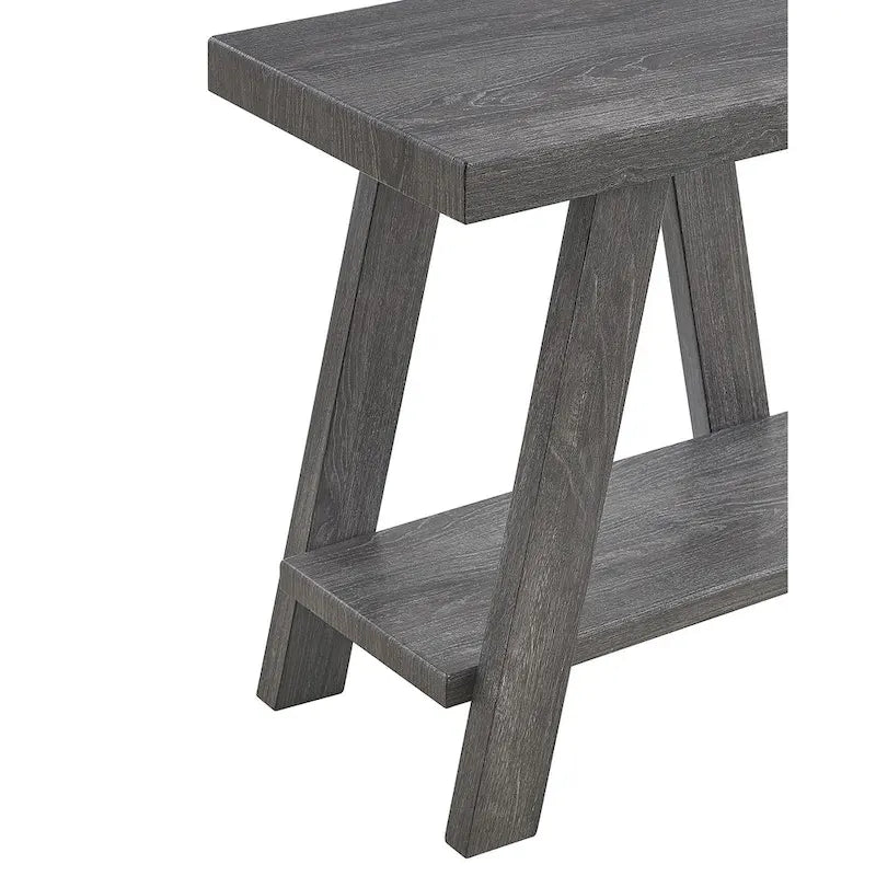 Table d'appoint rectangulaire avec étagère inférieure et pieds évasés larges, blanc