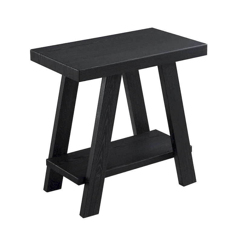 Table d'appoint rectangulaire avec étagère inférieure et pieds évasés larges, blanc