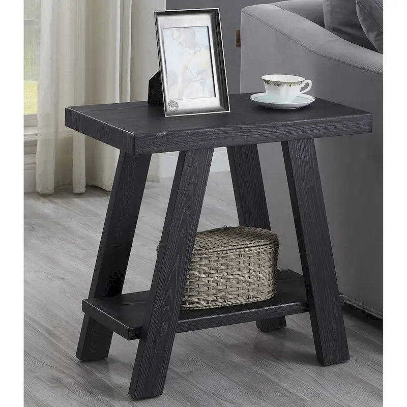 Table d'appoint rectangulaire avec étagère inférieure et pieds évasés larges, blanc