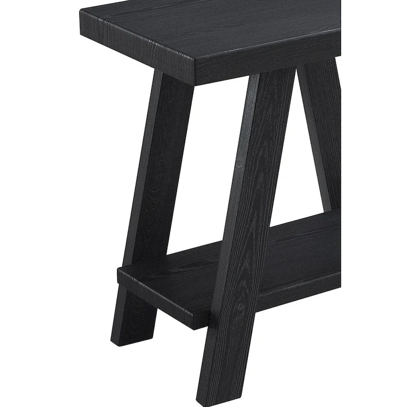 Table d'appoint rectangulaire avec étagère inférieure et pieds évasés larges, blanc