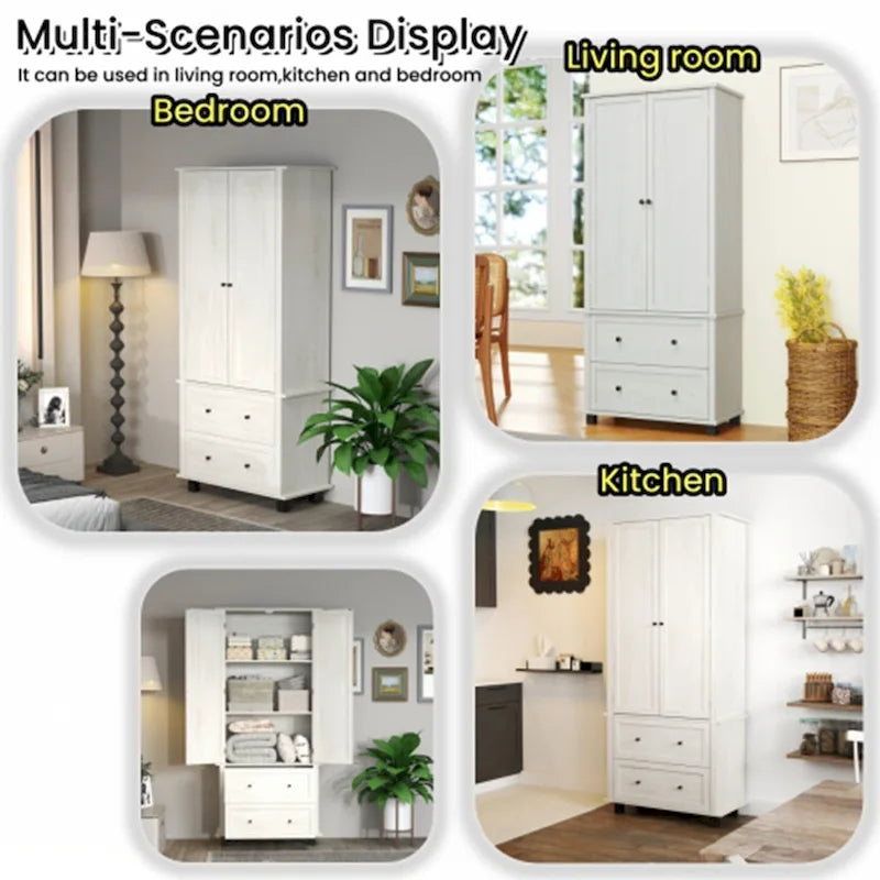 Armoire de cuisine haute blanche avec doubles portes et tiroirs