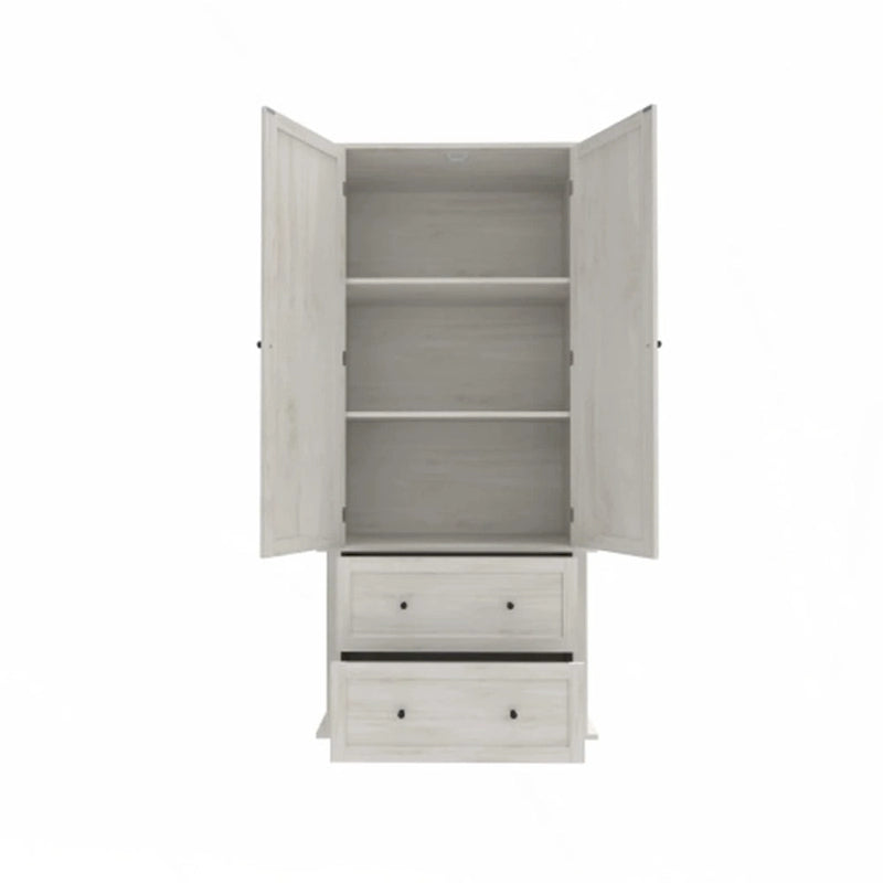 Armoire de cuisine haute blanche avec doubles portes et tiroirs