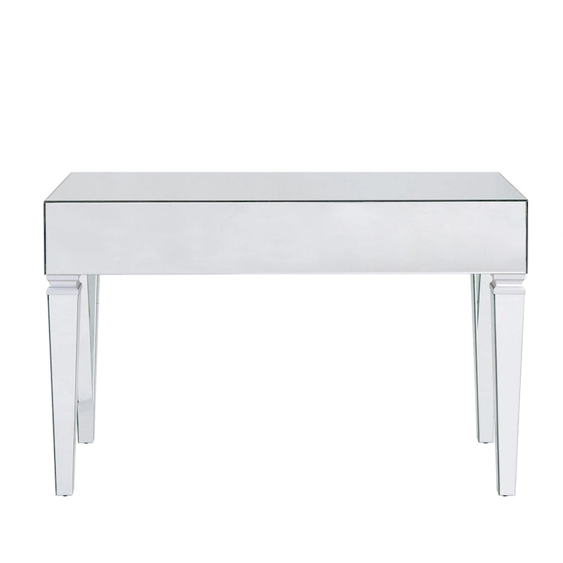 Bureau d'écriture glamour avec miroir et trois tiroirs, finition biseautée argentée
