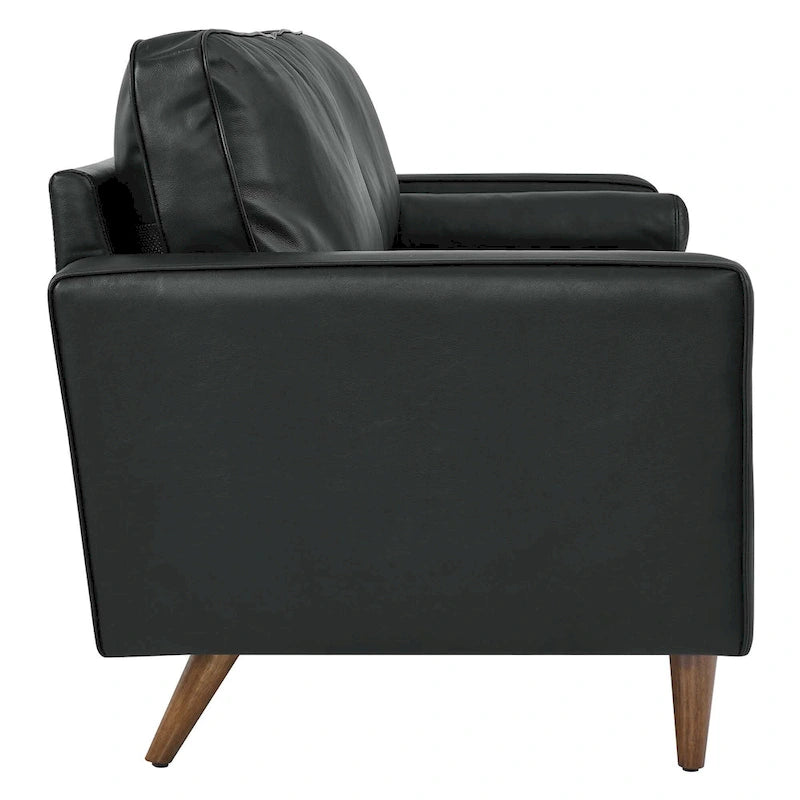 Canapé en cuir pleine fleur avec capitonnage biscuit, style Mid-Century