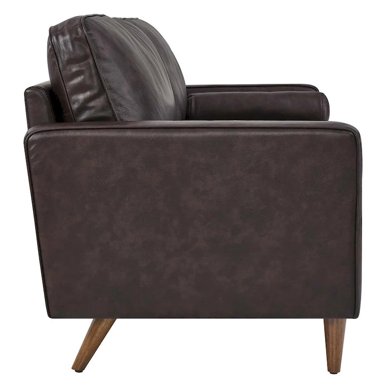 Canapé en cuir pleine fleur avec capitonnage biscuit, style Mid-Century