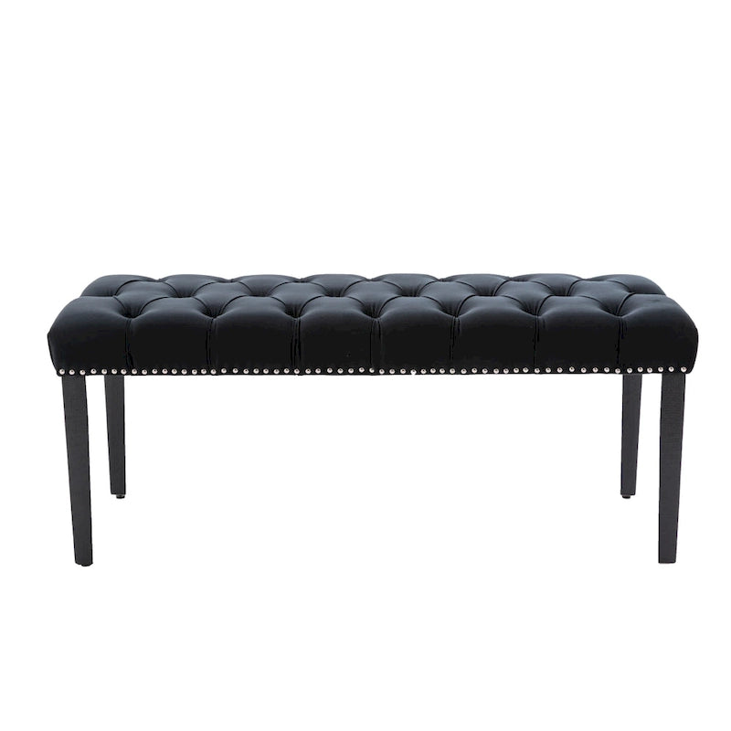 Banc capitonné en velours avec clous décoratifs et pieds en bois