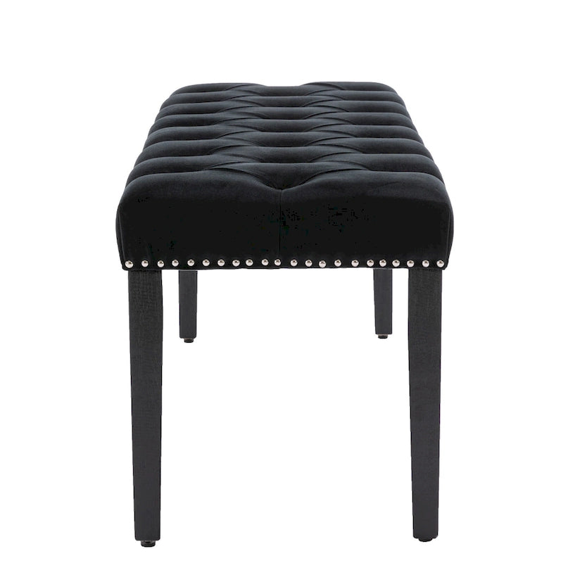 Banc capitonné en velours avec clous décoratifs et pieds en bois