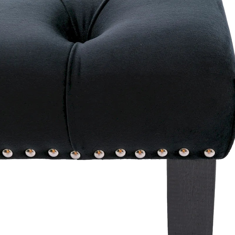 Banc capitonné en velours avec clous décoratifs et pieds en bois