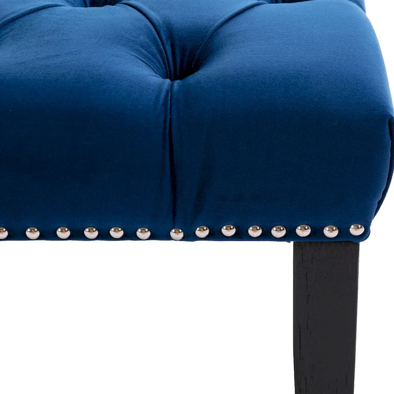 Banc capitonné en velours avec clous décoratifs et pieds en bois