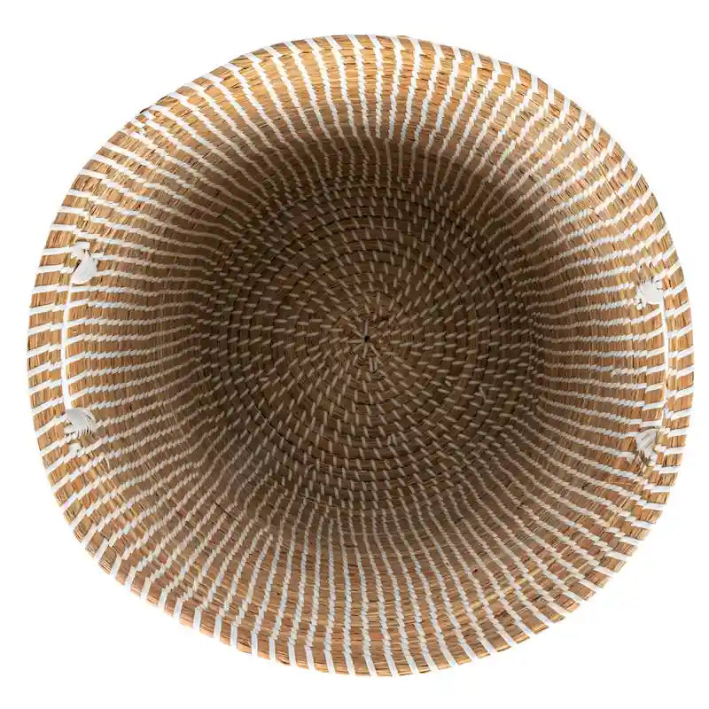 Table d'appoint de rangement en jonc de mer tissé à la main avec plateau en bois blanc