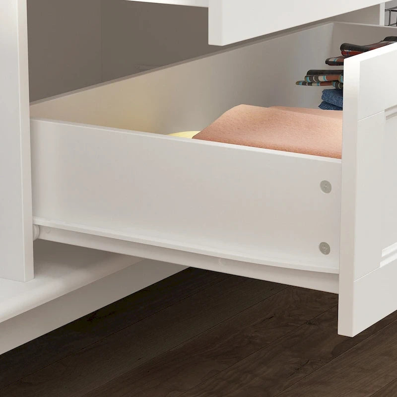 Armoire penderie 4 portes 2 tiroirs en bois avec tringles métalliques en laque blanche