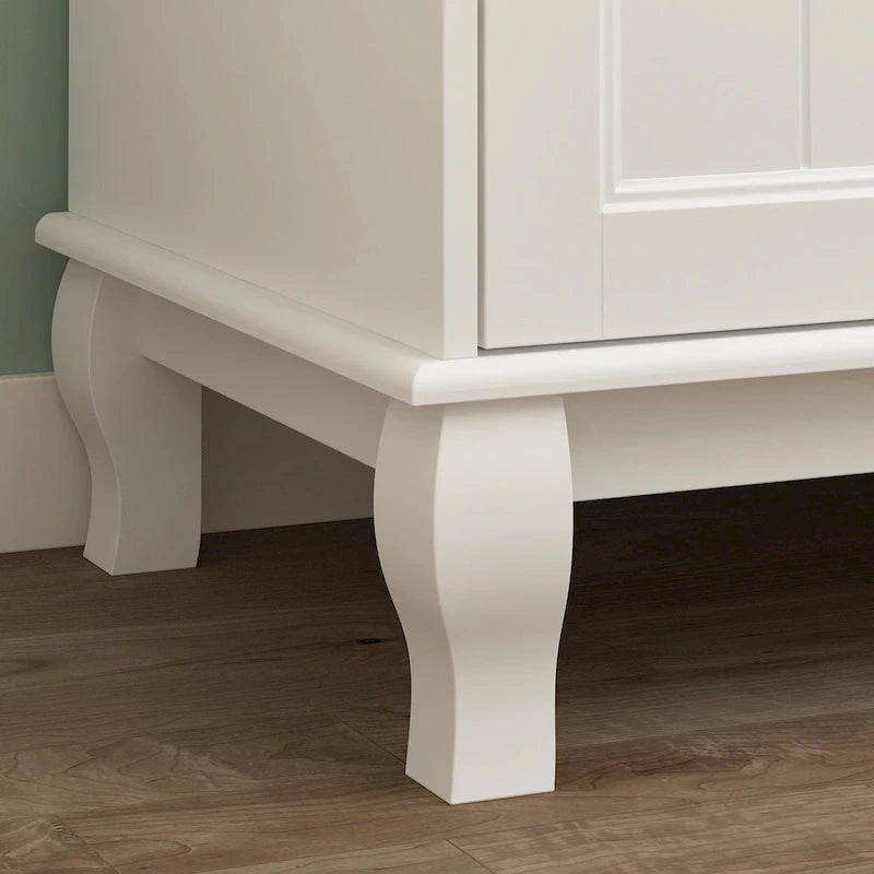 Armoire penderie 4 portes 2 tiroirs en bois avec tringles métalliques en laque blanche