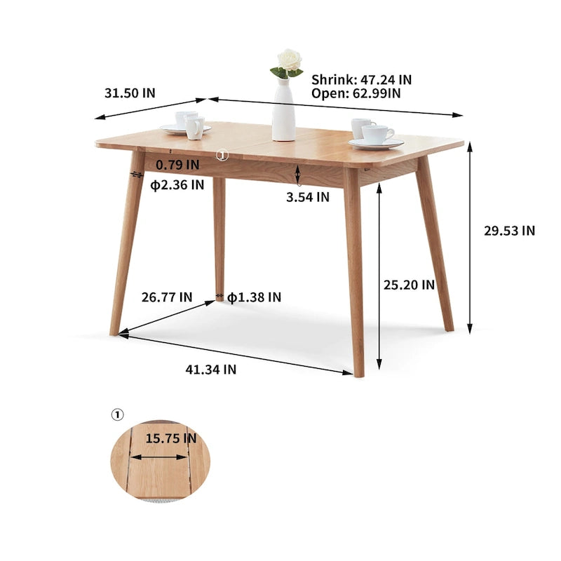 Table à manger extensible en chêne naturel avec pieds effilés