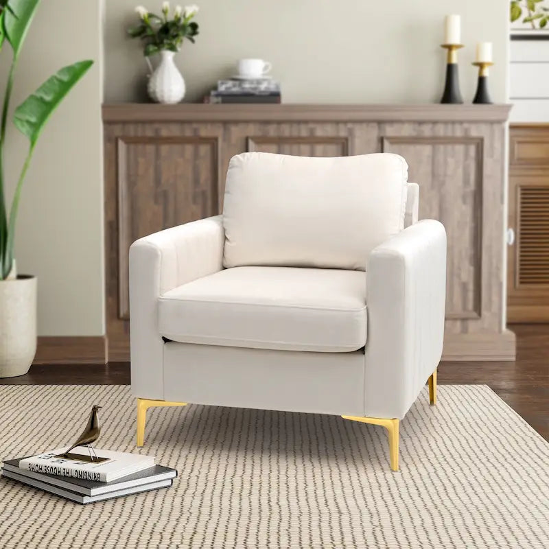 Fauteuil d'appoint en velours avec pieds en métal doré, gris