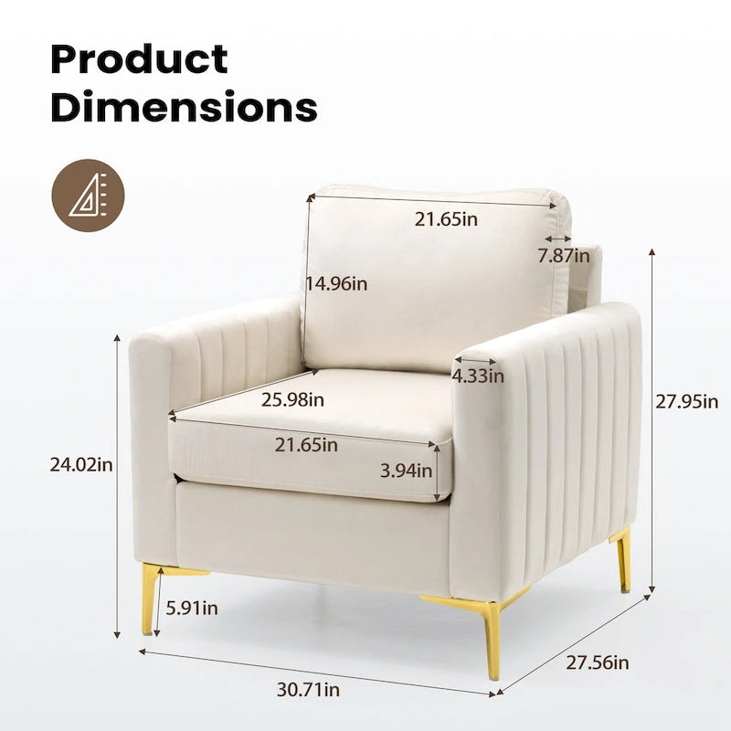 Fauteuil d'appoint en velours avec pieds en métal doré, gris