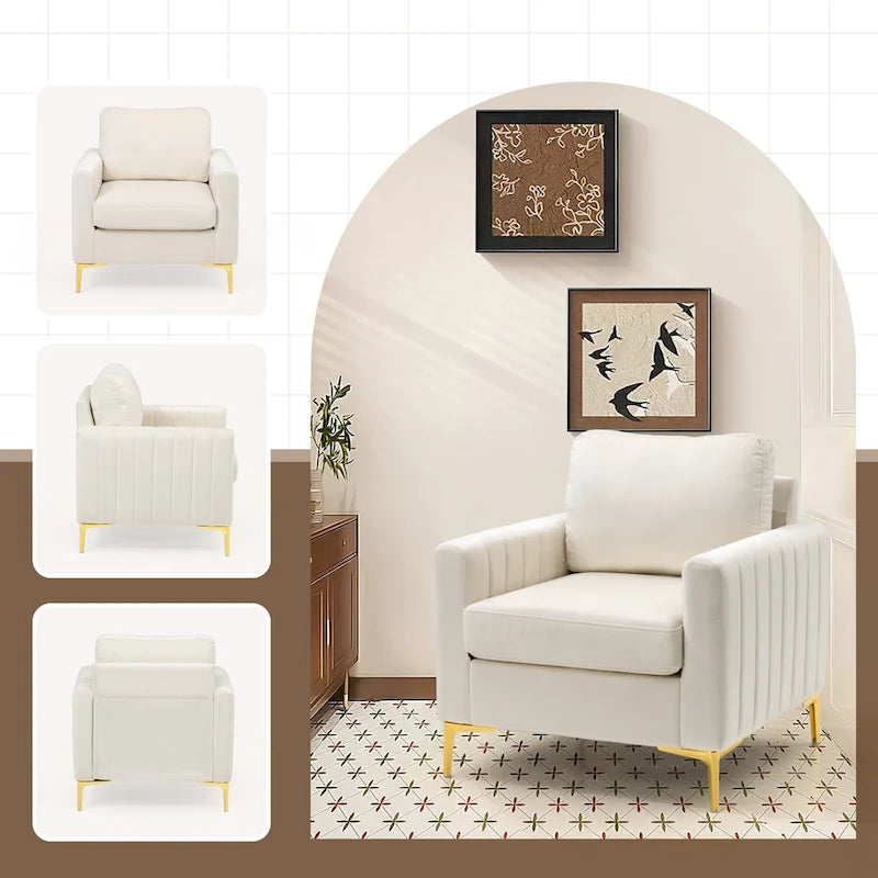 Fauteuil d'appoint en velours avec pieds en métal doré, gris