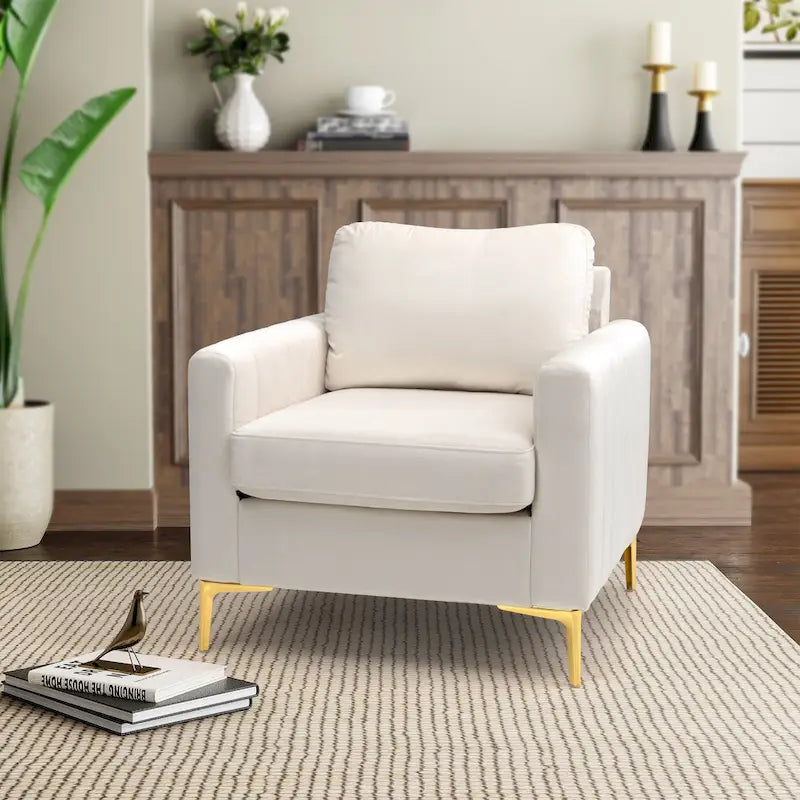 Fauteuil d'appoint en velours avec pieds en métal doré, gris