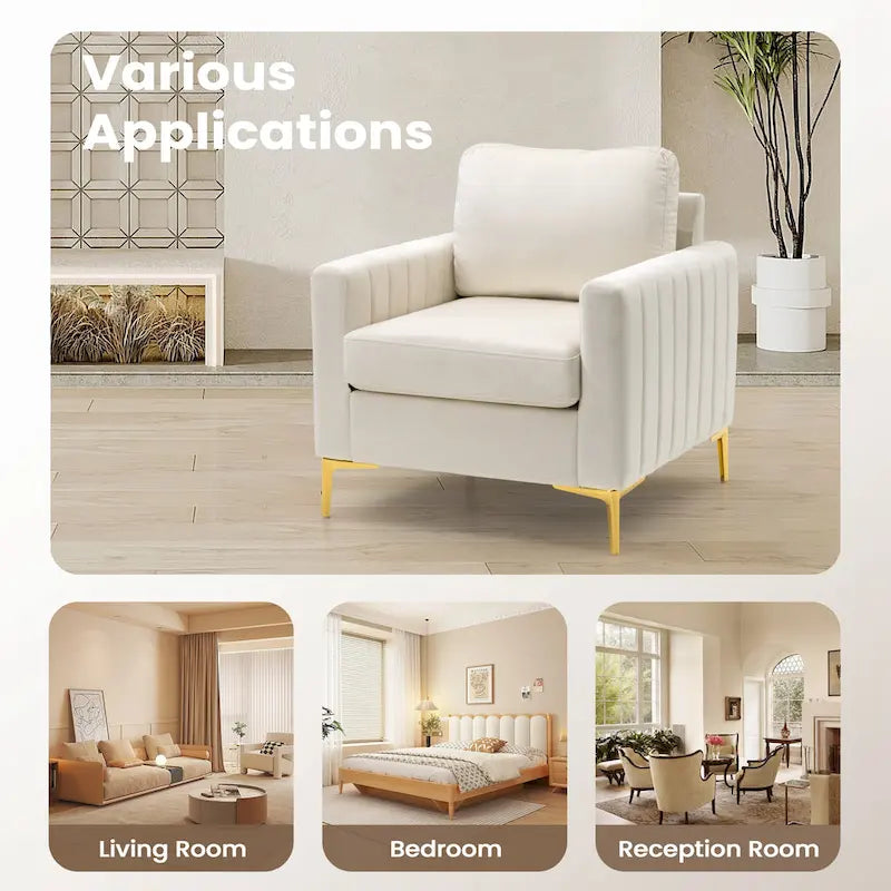Fauteuil d'appoint en velours avec pieds en métal doré, gris
