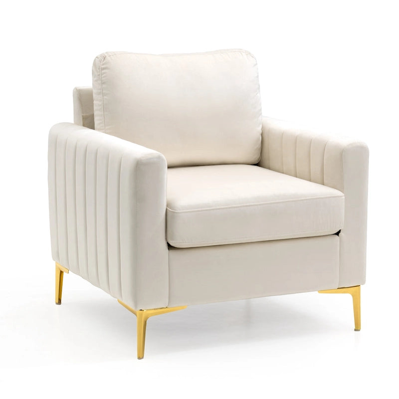Fauteuil d'appoint en velours avec pieds en métal doré, gris