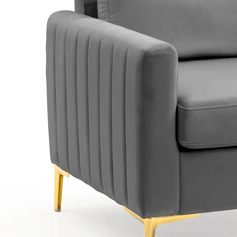 Fauteuil d'appoint en velours avec pieds en métal doré, gris
