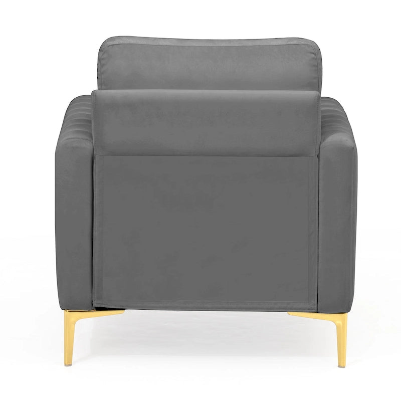 Fauteuil d'appoint en velours avec pieds en métal doré, gris