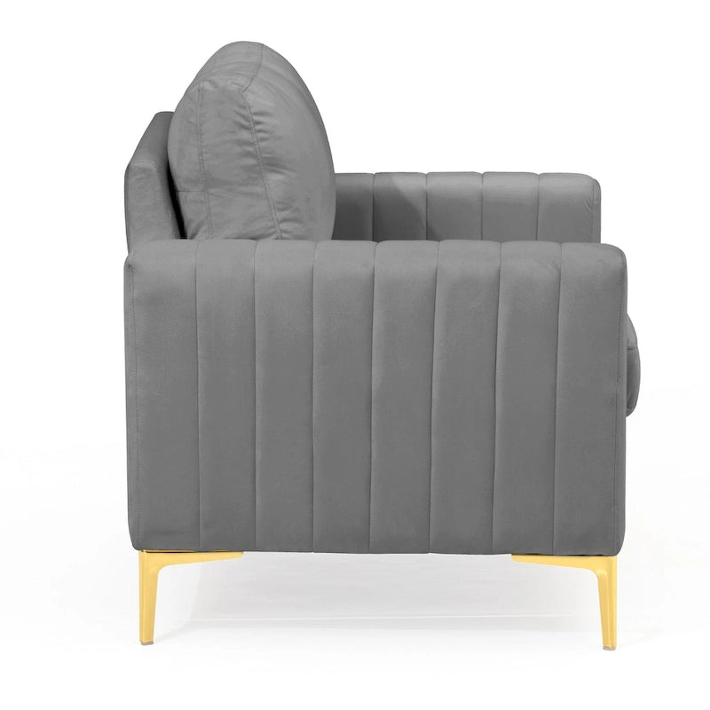 Fauteuil d'appoint en velours avec pieds en métal doré, gris