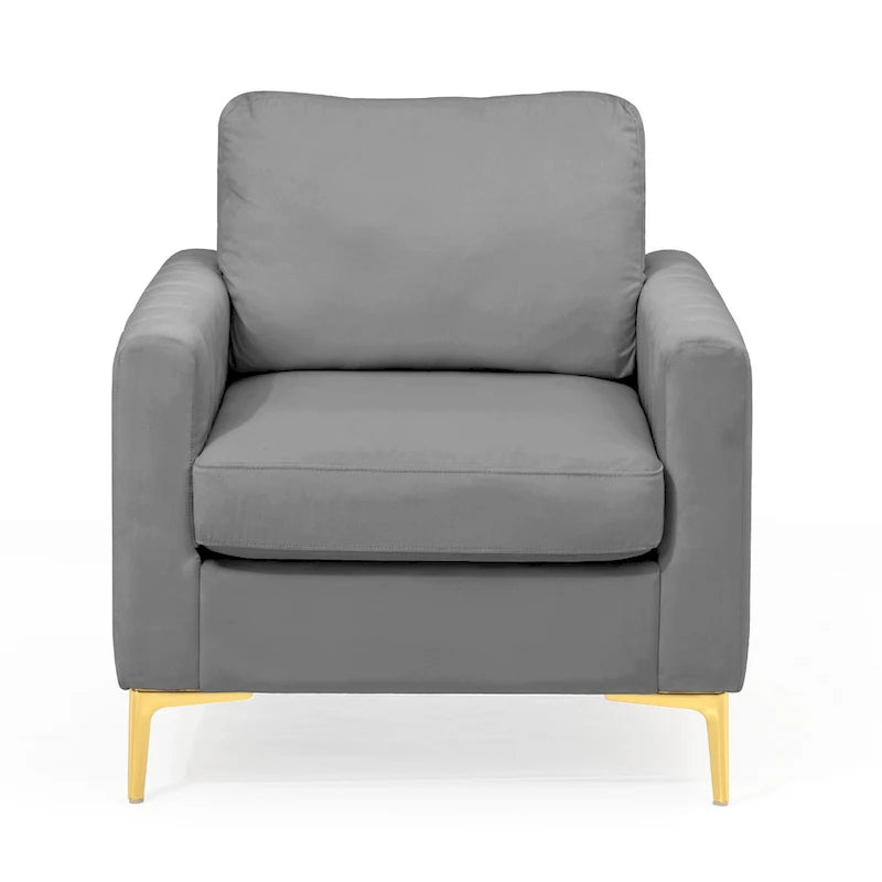 Fauteuil d'appoint en velours avec pieds en métal doré, gris