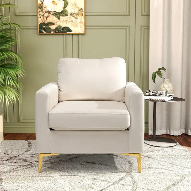 Fauteuil d'appoint en velours avec pieds en métal doré, gris