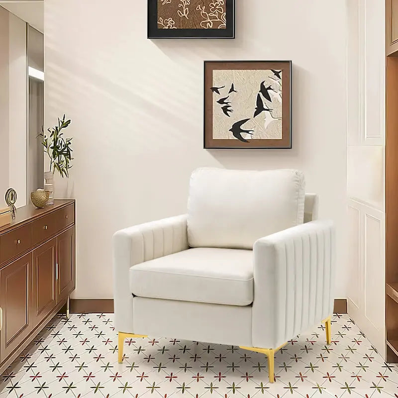 Fauteuil d'appoint en velours avec pieds en métal doré, gris