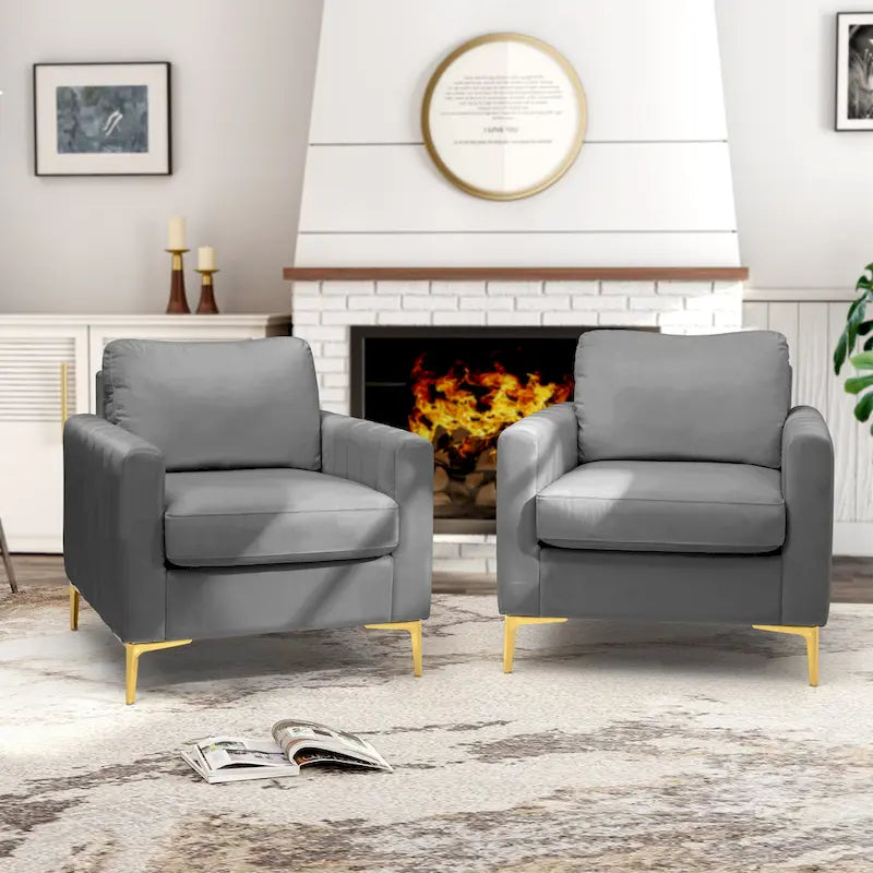Fauteuil d'appoint en velours avec pieds en métal doré, gris