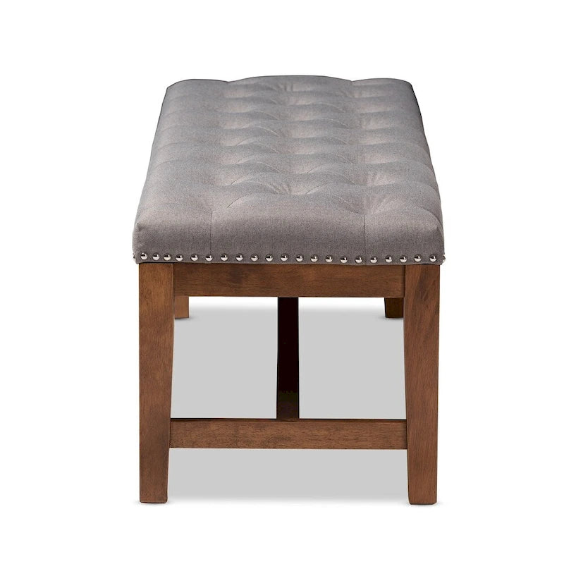 Banquette capitonnée en polyester avec cadre en hévéa noyer gris beige