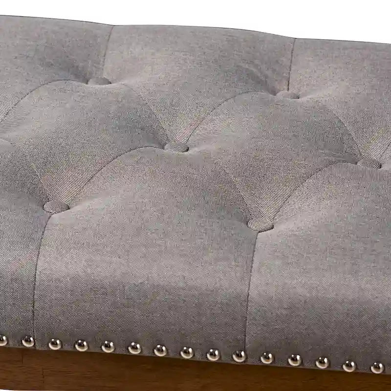 Banquette capitonnée en polyester avec cadre en hévéa noyer gris beige