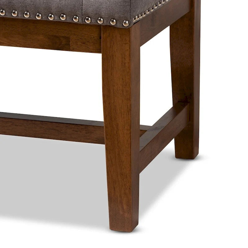 Banquette capitonnée en polyester avec cadre en hévéa noyer gris beige