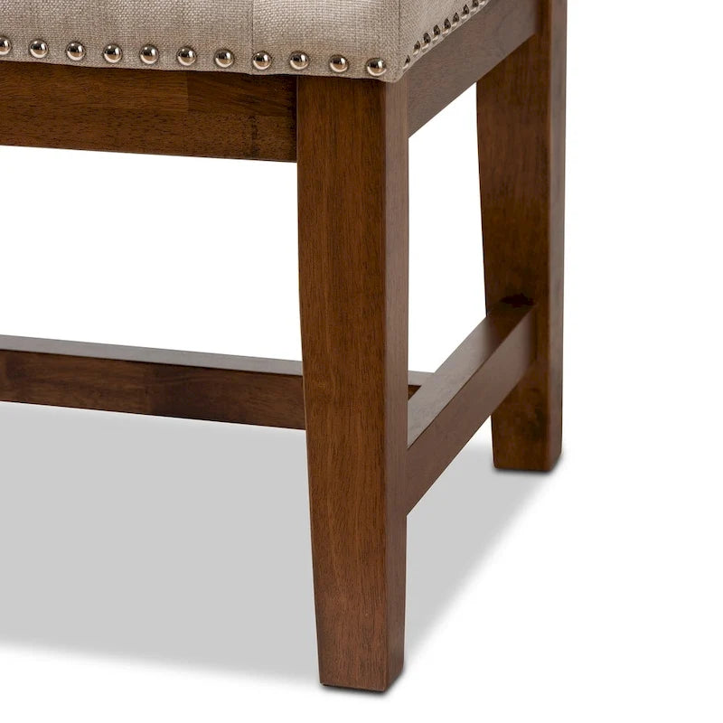 Banquette capitonnée en polyester avec cadre en hévéa noyer gris beige