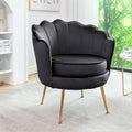 Fauteuil d'appoint en velours avec dossier coquille et pieds en métal doré