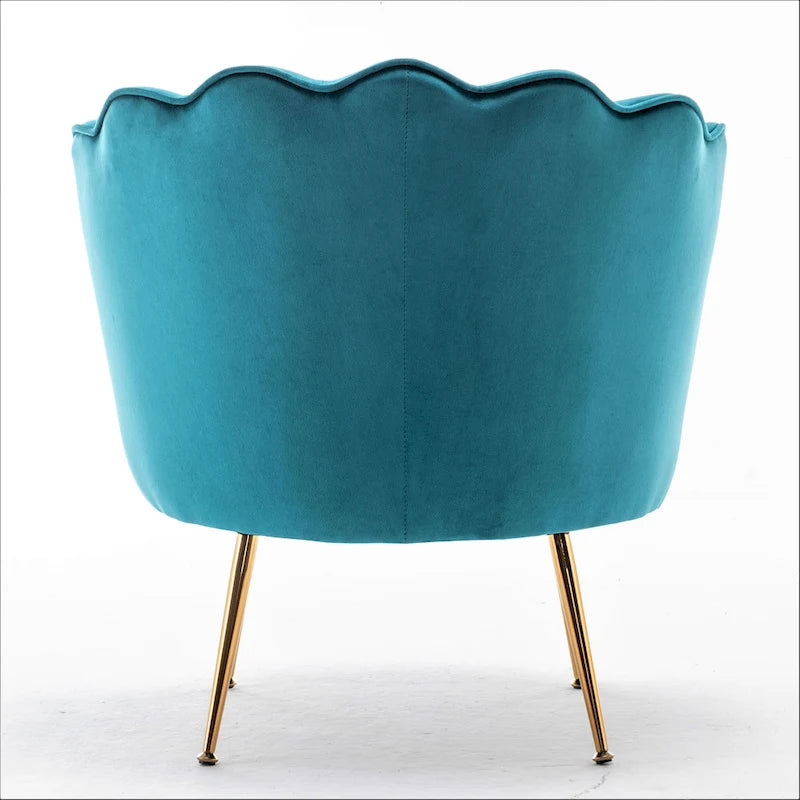 Fauteuil d'appoint en velours avec dossier coquille et pieds en métal doré